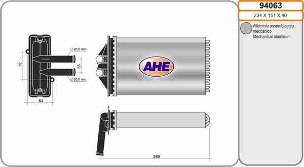 AHE 94063 - Теплообменник, отопление салона autodif.ru