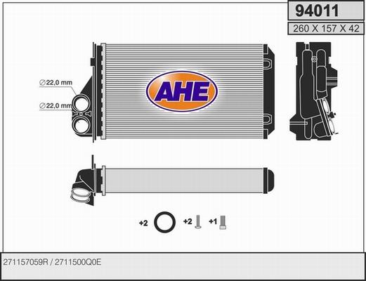 AHE 94011 - Теплообменник, отопление салона autodif.ru