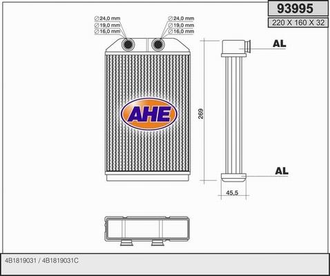 AHE 93995 - Теплообменник, отопление салона autodif.ru