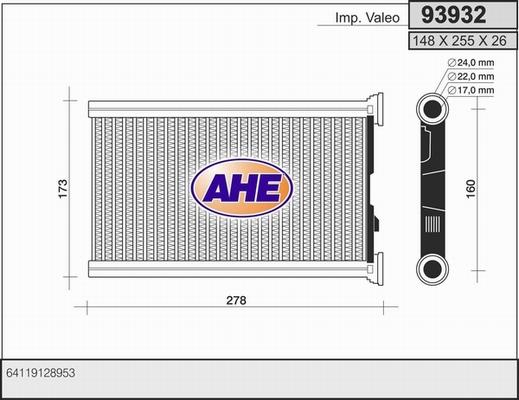 AHE 93932 - Теплообменник, отопление салона autodif.ru