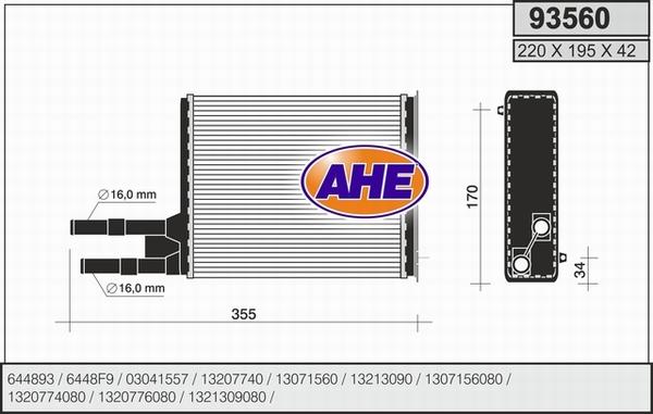 AHE 93560 - Теплообменник, отопление салона autodif.ru