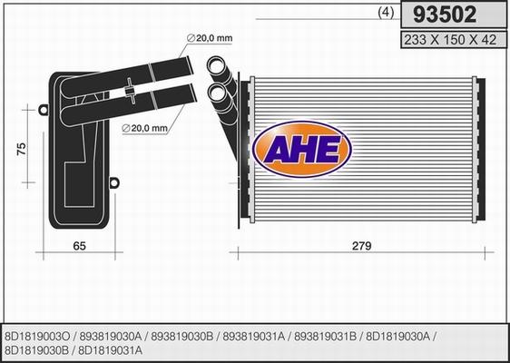 AHE 93502 - Теплообменник, отопление салона autodif.ru