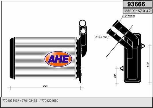 AHE 93666 - Теплообменник, отопление салона autodif.ru