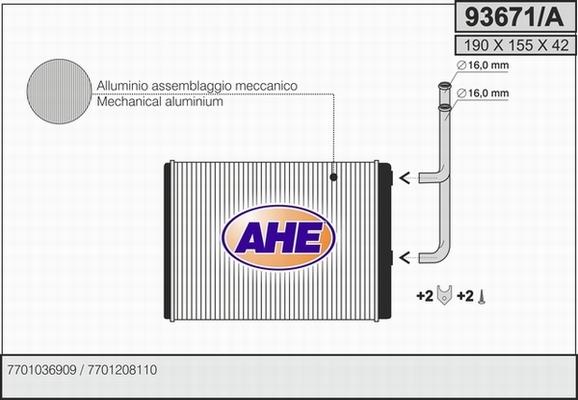 AHE 93671/A - Теплообменник, отопление салона autodif.ru