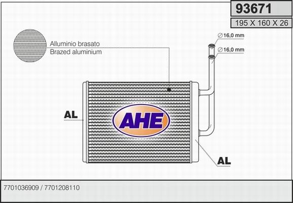 AHE 93671 - Теплообменник, отопление салона autodif.ru