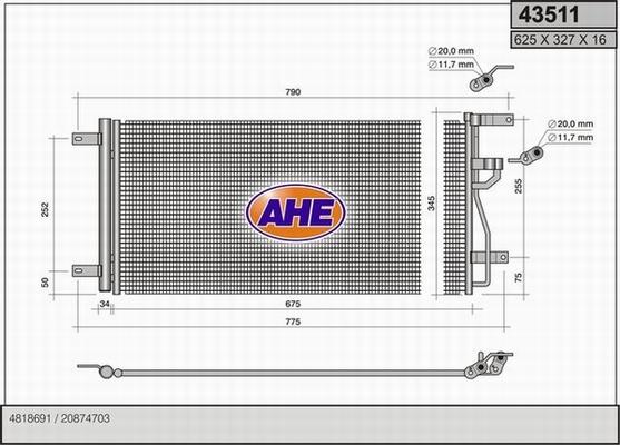 AHE 43511 - Конденсатор кондиционера autodif.ru