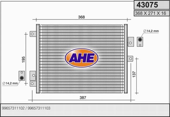 AHE 43075 - Конденсатор кондиционера autodif.ru