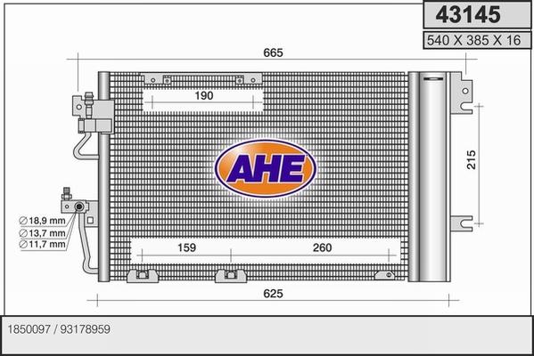 AHE 43145 - Конденсатор кондиционера autodif.ru