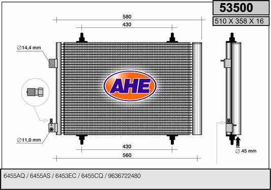 AHE 53500 - Конденсатор кондиционера autodif.ru