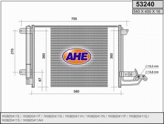 AHE 53240 - Конденсатор кондиционера autodif.ru