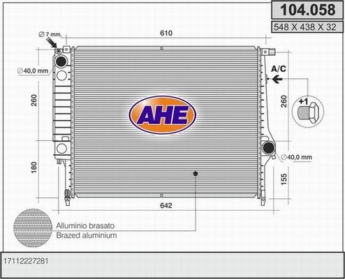 AHE 104.058 - Радиатор, охлаждение двигателя autodif.ru