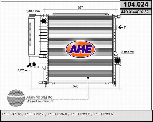AHE 104.024 - Радиатор, охлаждение двигателя autodif.ru