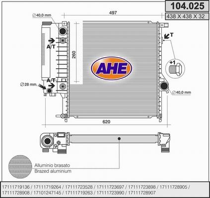 AHE 104.025 - Радиатор, охлаждение двигателя autodif.ru