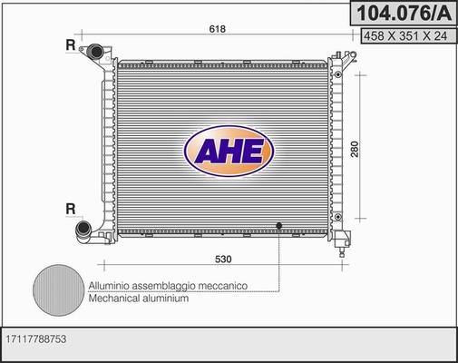 AHE 104.076/A - Радиатор, охлаждение двигателя autodif.ru