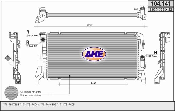 AHE 104.141 - Радиатор, охлаждение двигателя autodif.ru