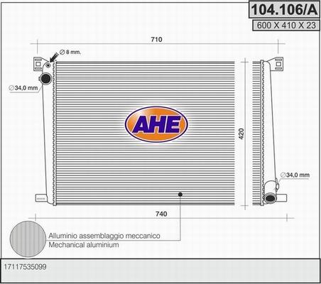 AHE 104.106/A - Радиатор, охлаждение двигателя autodif.ru