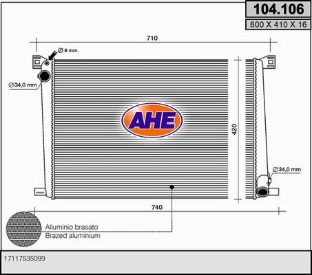 AHE 104.106 - Радиатор, охлаждение двигателя autodif.ru