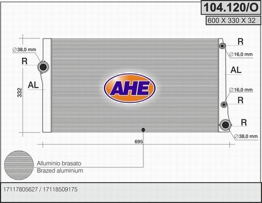 AHE 104.120/O - Радиатор, охлаждение двигателя autodif.ru