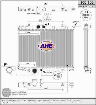 AHE 106.103 - Радиатор, охлаждение двигателя autodif.ru