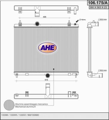 AHE 106.175/A - Радиатор, охлаждение двигателя autodif.ru