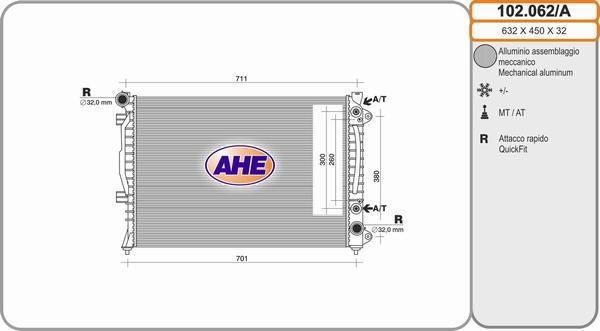 AHE 102.062/A - Радиатор, охлаждение двигателя autodif.ru