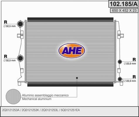 AHE 102.185/A - Радиатор, охлаждение двигателя autodif.ru