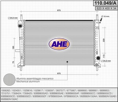 AHE 110.049/A - Радиатор, охлаждение двигателя autodif.ru