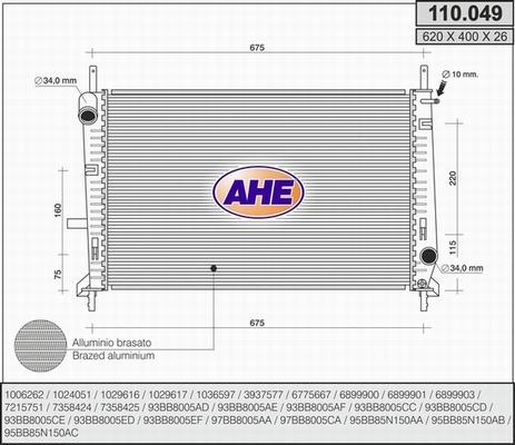 AHE 110.049 - Радиатор, охлаждение двигателя autodif.ru