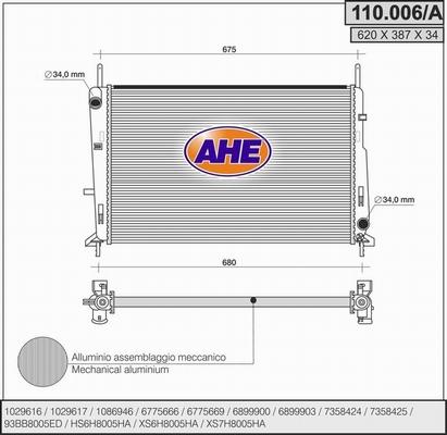 AHE 110.006/A - Радиатор, охлаждение двигателя autodif.ru