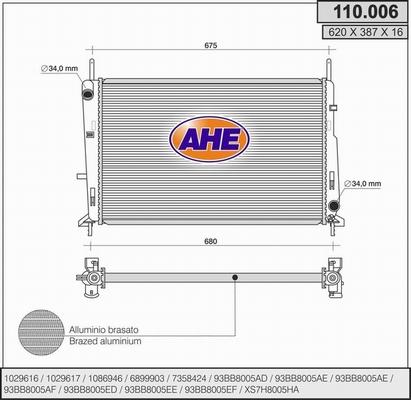 AHE 110.006 - Радиатор, охлаждение двигателя autodif.ru