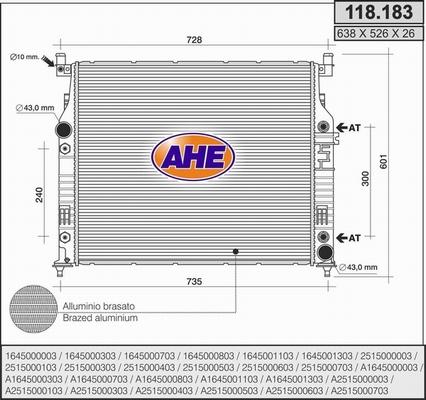 AHE 118.183 - Радиатор, охлаждение двигателя autodif.ru
