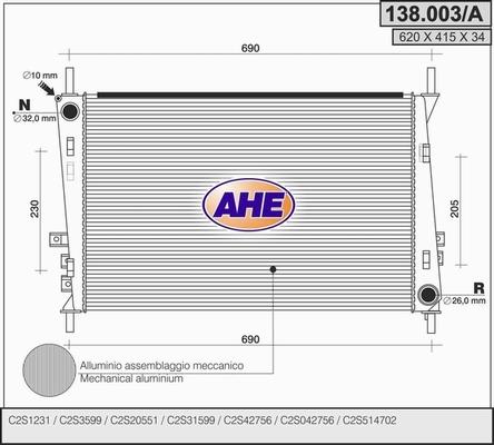 AHE 138.003/A - Радиатор, охлаждение двигателя autodif.ru
