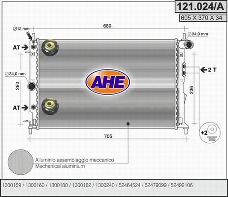 AHE 121.024/A - Радиатор, охлаждение двигателя autodif.ru