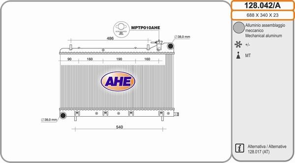 AHE 128.042/A - Радиатор, охлаждение двигателя autodif.ru
