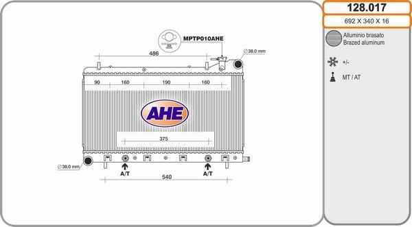 AHE 128.017 - Радиатор, охлаждение двигателя autodif.ru