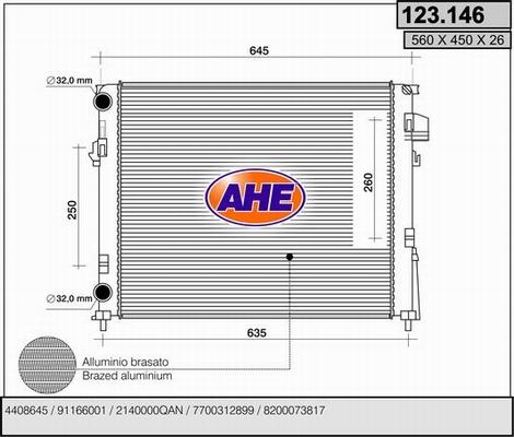 AHE 123.146 - Радиатор, охлаждение двигателя autodif.ru