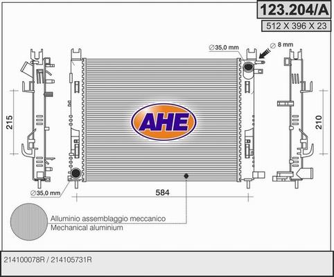 AHE 123.204/A - Радиатор, охлаждение двигателя autodif.ru