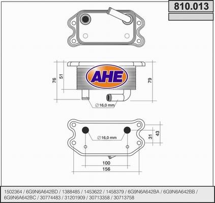 AHE 810.013 - Масляный радиатор, двигательное масло autodif.ru