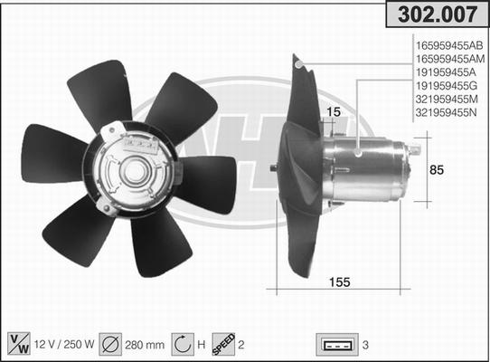 AHE 302.007 - Вентилятор, охлаждение двигателя autodif.ru
