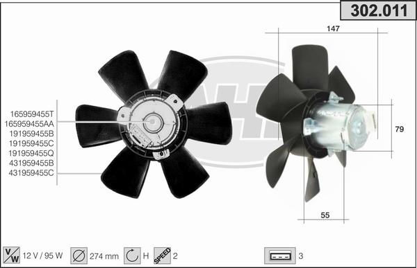AHE 302.011 - Вентилятор, охлаждение двигателя autodif.ru
