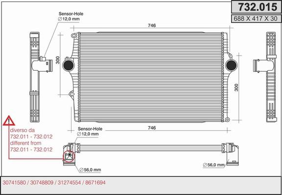 AHE 732.015 - Интеркулер, теплообменник турбины autodif.ru