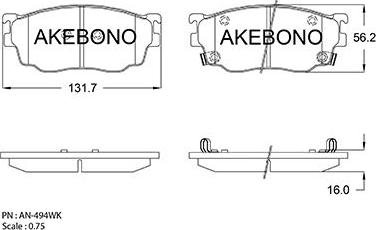 Akebono AN-494WK - Тормозные колодки, дисковые, комплект autodif.ru