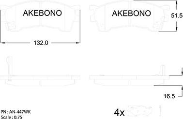 Akebono AN-447WK - Колодки тормозные дисковые передние Akebono AN447WK Япония 1/10 к-т autodif.ru