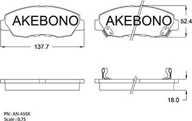 Akebono AN-455WK - Тормозные колодки, дисковые, комплект autodif.ru