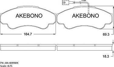 Akebono AN-4099WKE - Тормозные колодки, дисковые, комплект autodif.ru