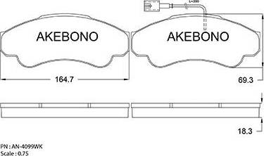 Akebono AN-4099WK - Тормозные колодки, дисковые, комплект autodif.ru