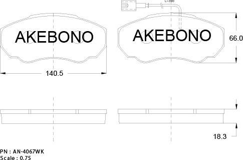 Akebono AN-4067WKE - Тормозные колодки, дисковые, комплект autodif.ru