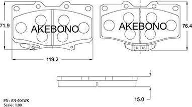 Akebono AN-406WK - Тормозные колодки, дисковые, комплект autodif.ru