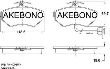 Akebono AN-4008WK - Тормозные колодки, дисковые, комплект autodif.ru