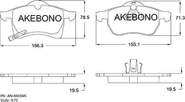 Akebono AN-4003WKE - Тормозные колодки, дисковые, комплект autodif.ru
